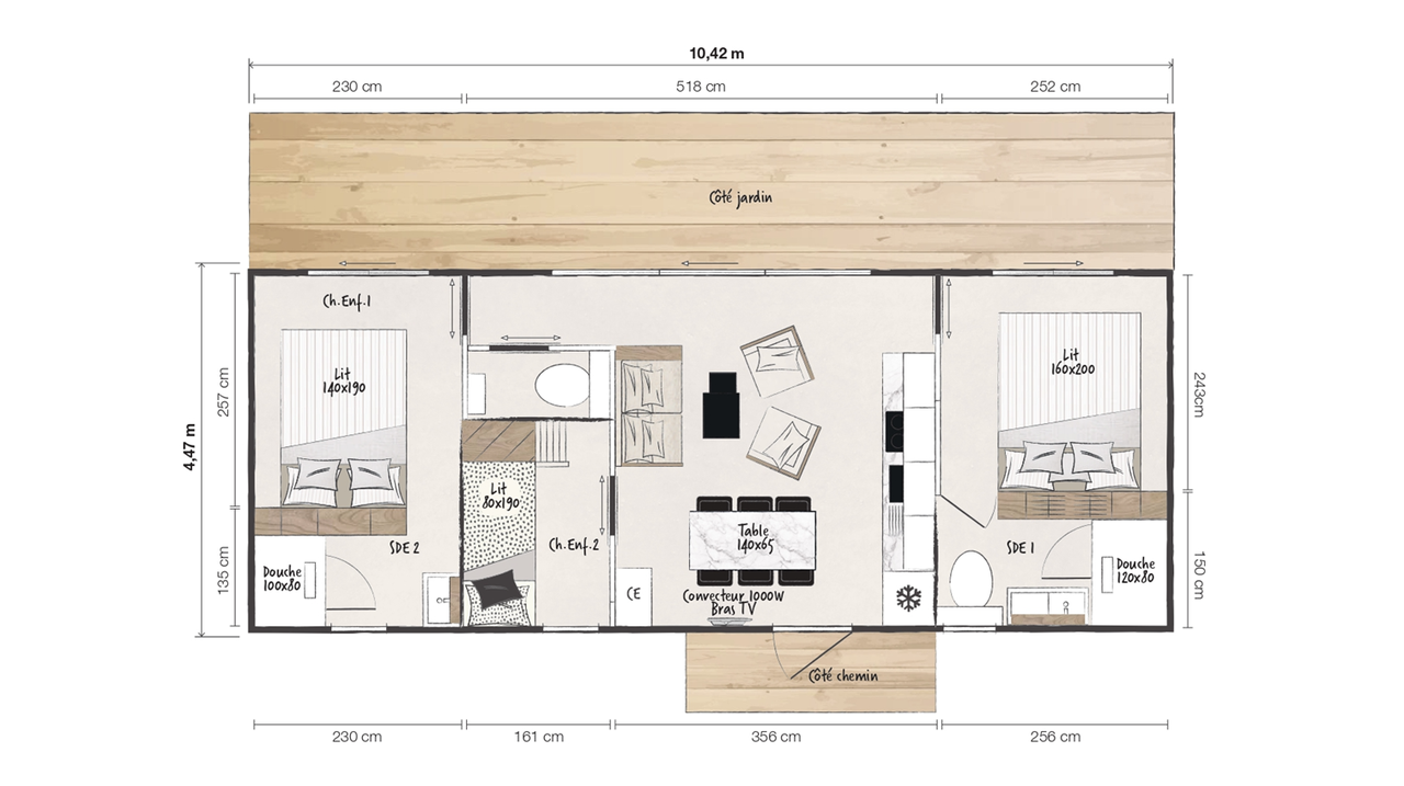 Plan mobil-home 3 chambres Key West 3ch
