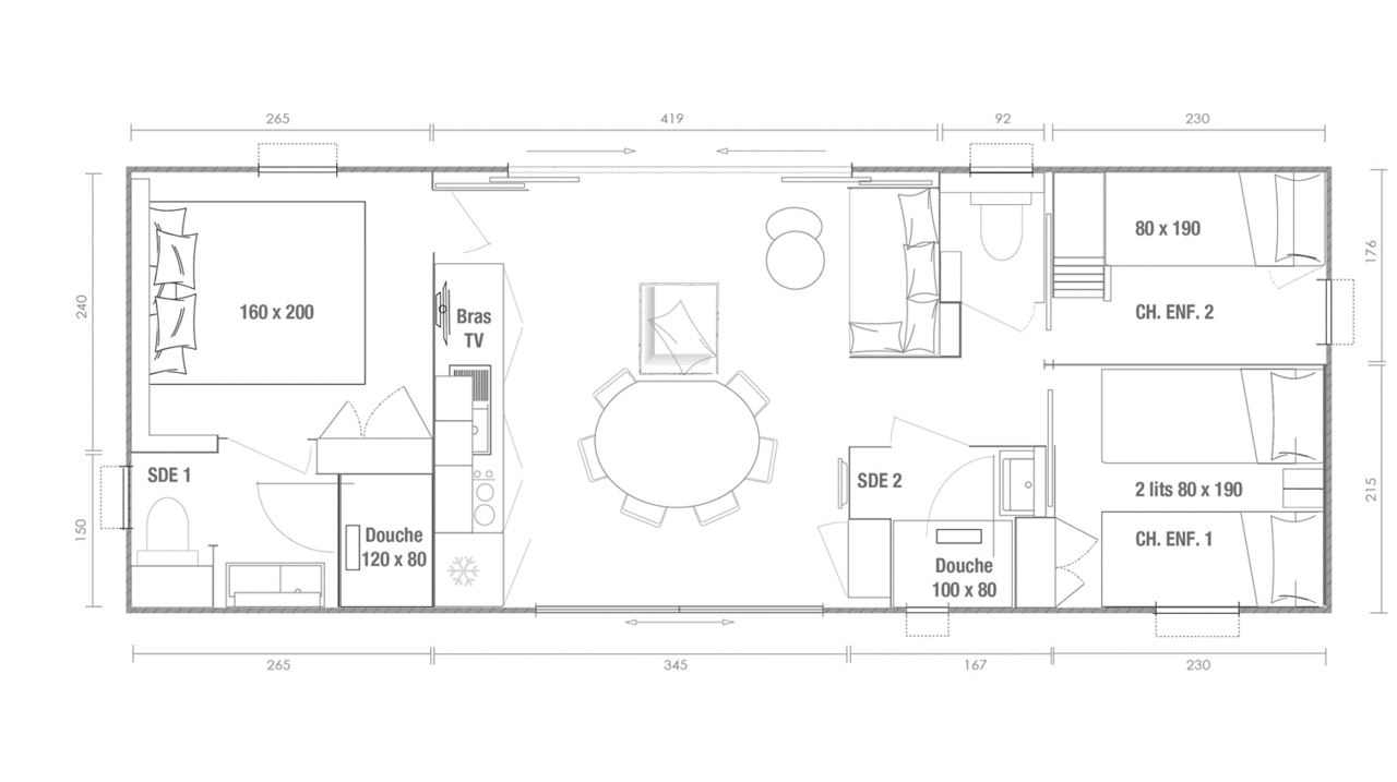 Plan mobil-home 3 chambres Key West 3ch