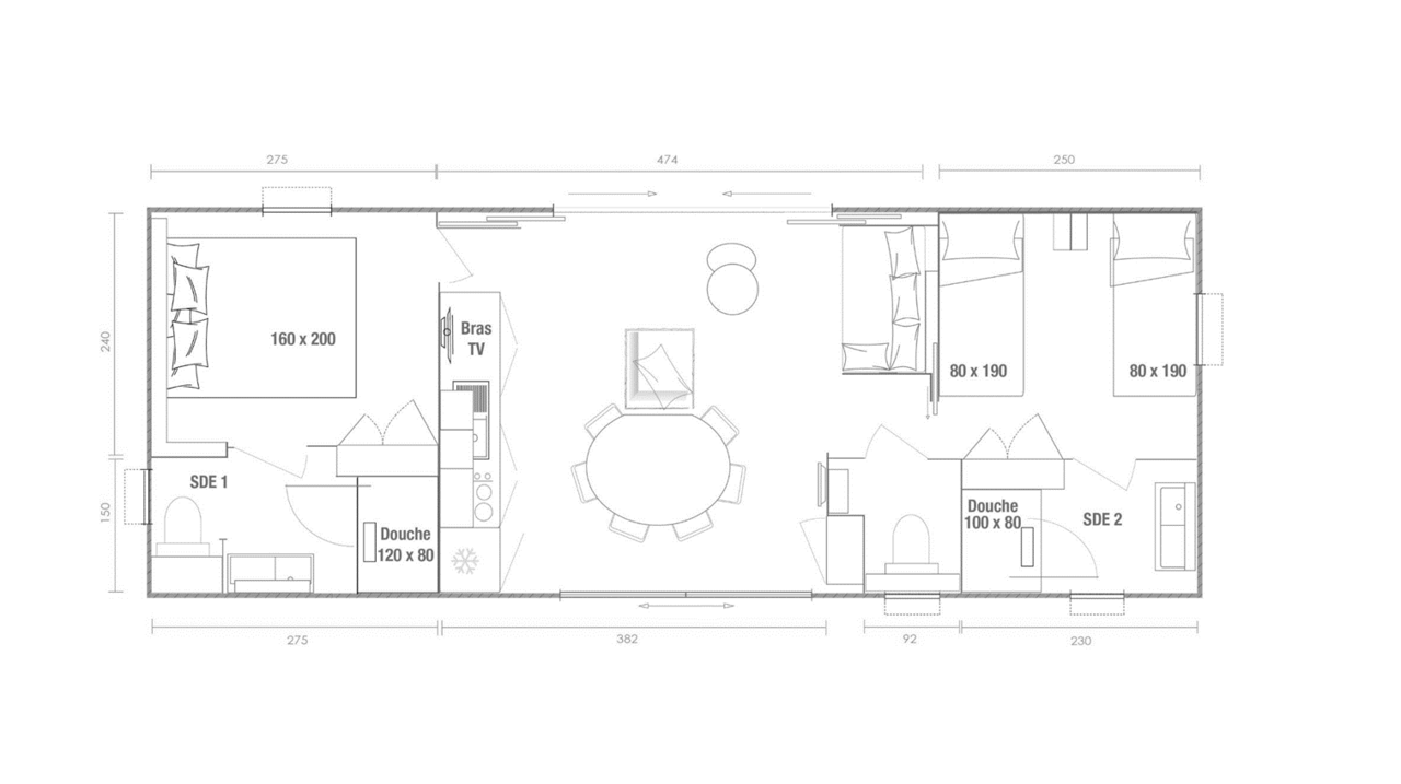 Plan mobile home 2 bedrooms Key West 2-bed