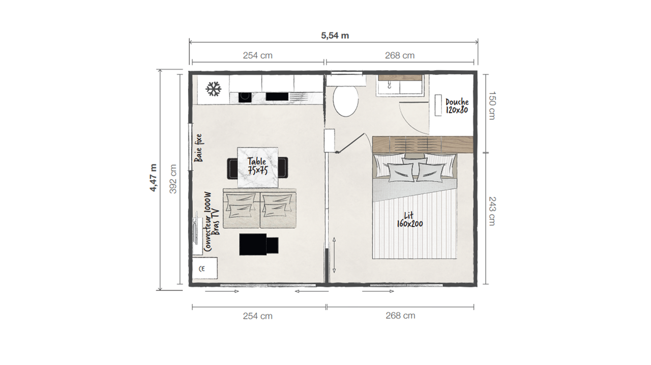 Plan mobil-home 1 chambres Key West 1ch